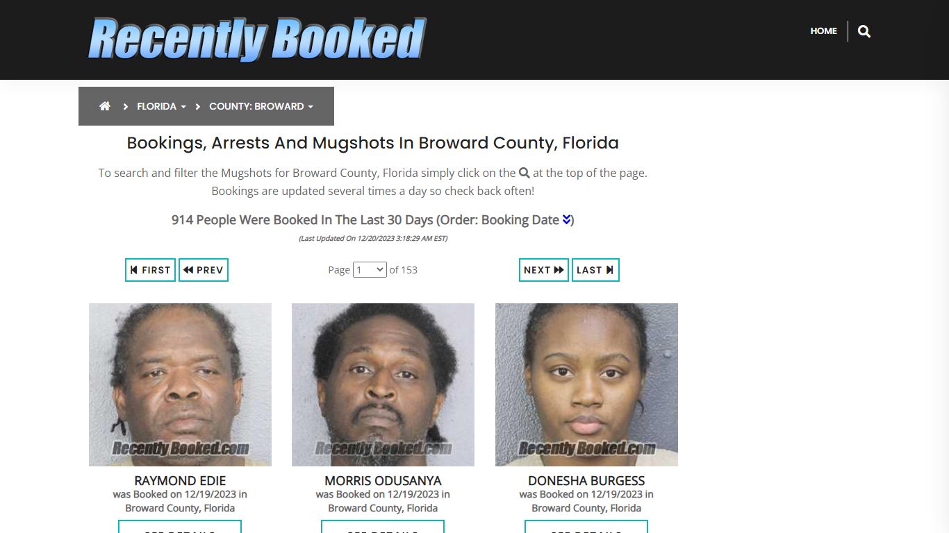 Recent bookings, Arrests, Mugshots in Broward County, Florida